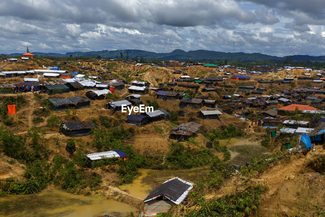 High angle view of townscape against sky