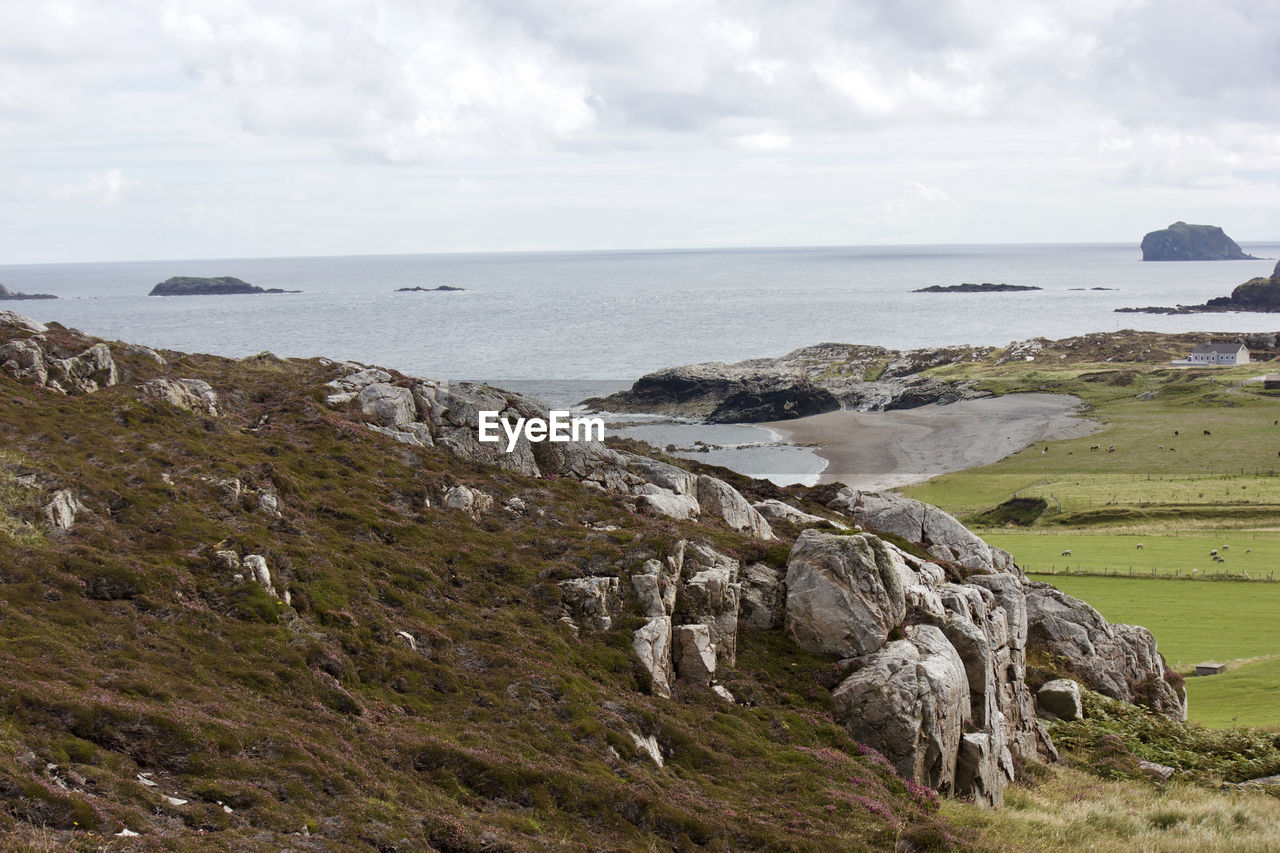 Scenic view of sea and cliff