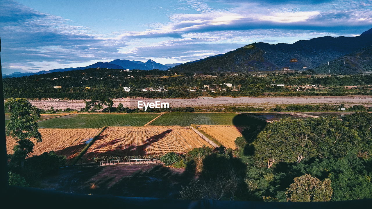 SCENIC VIEW OF FIELD BY MOUNTAINS AGAINST SKY