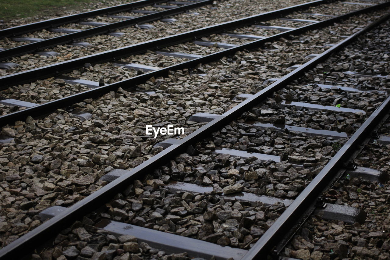 HIGH ANGLE VIEW OF RAILROAD TRACK ON ROCK