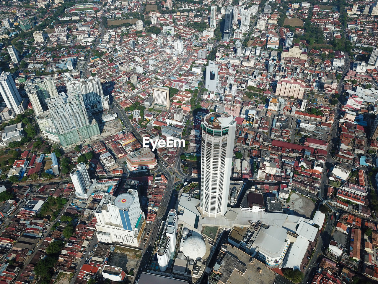 Bird view komtar and skyscraper building around georgetown.