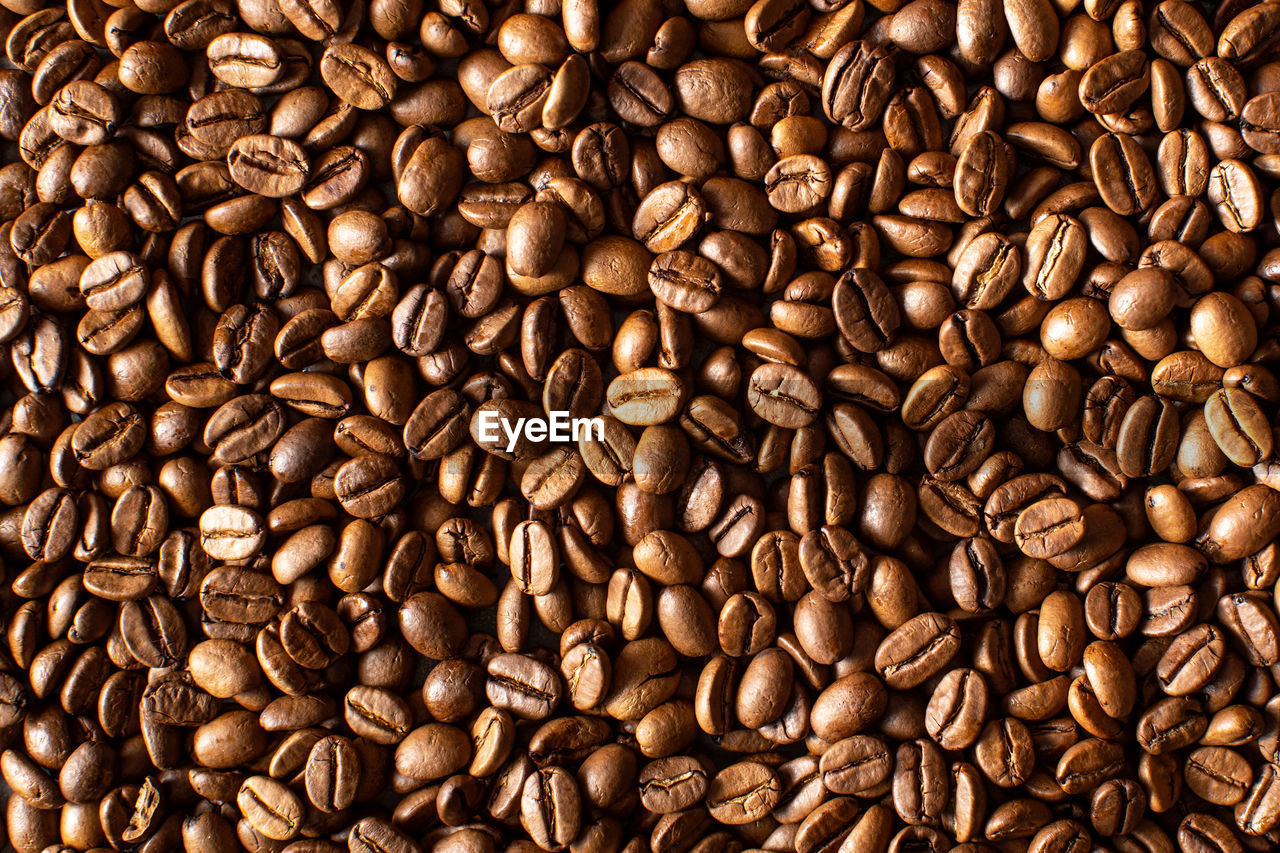 full frame shot of roasted coffee beans for sale