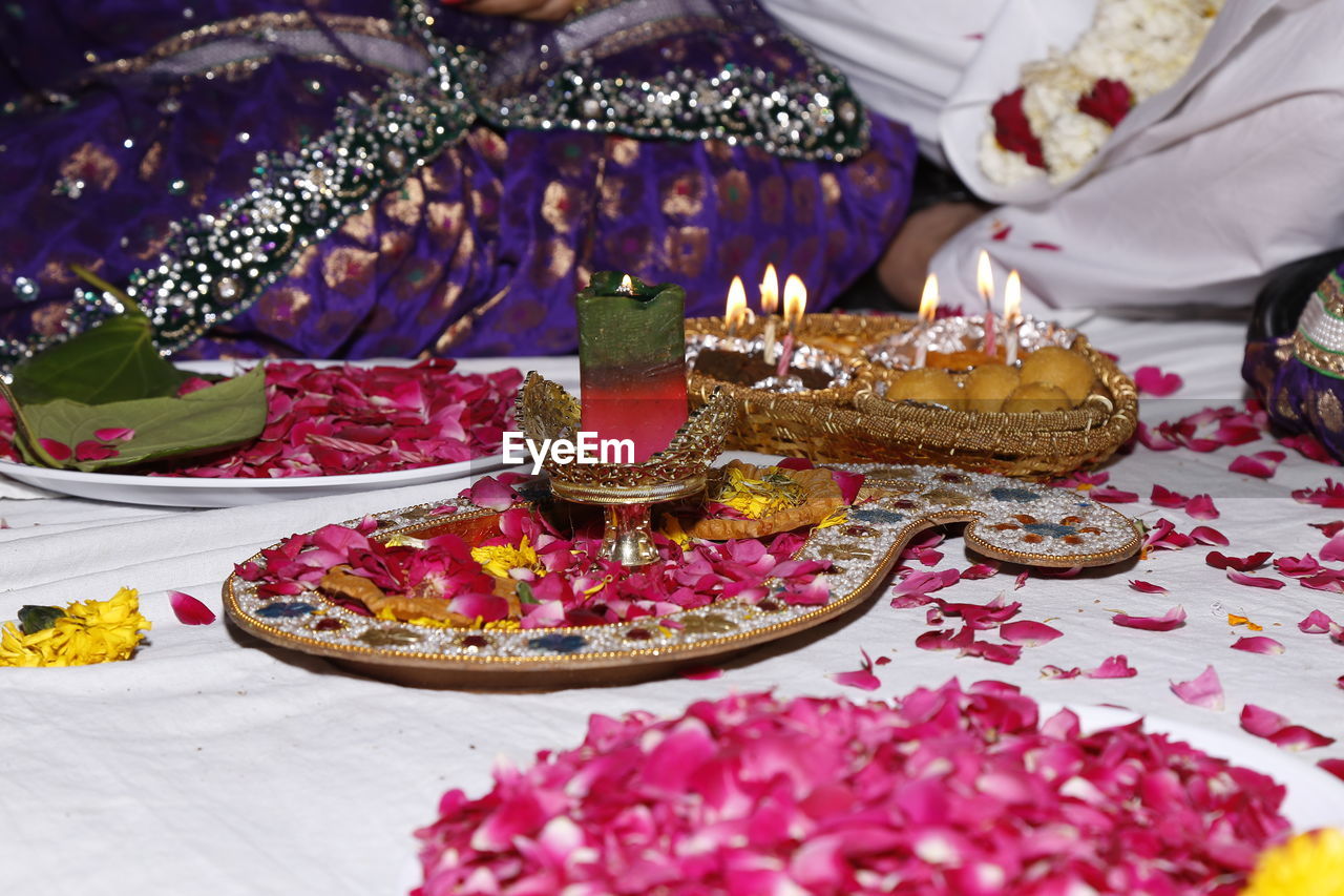 High angle view of candle on table