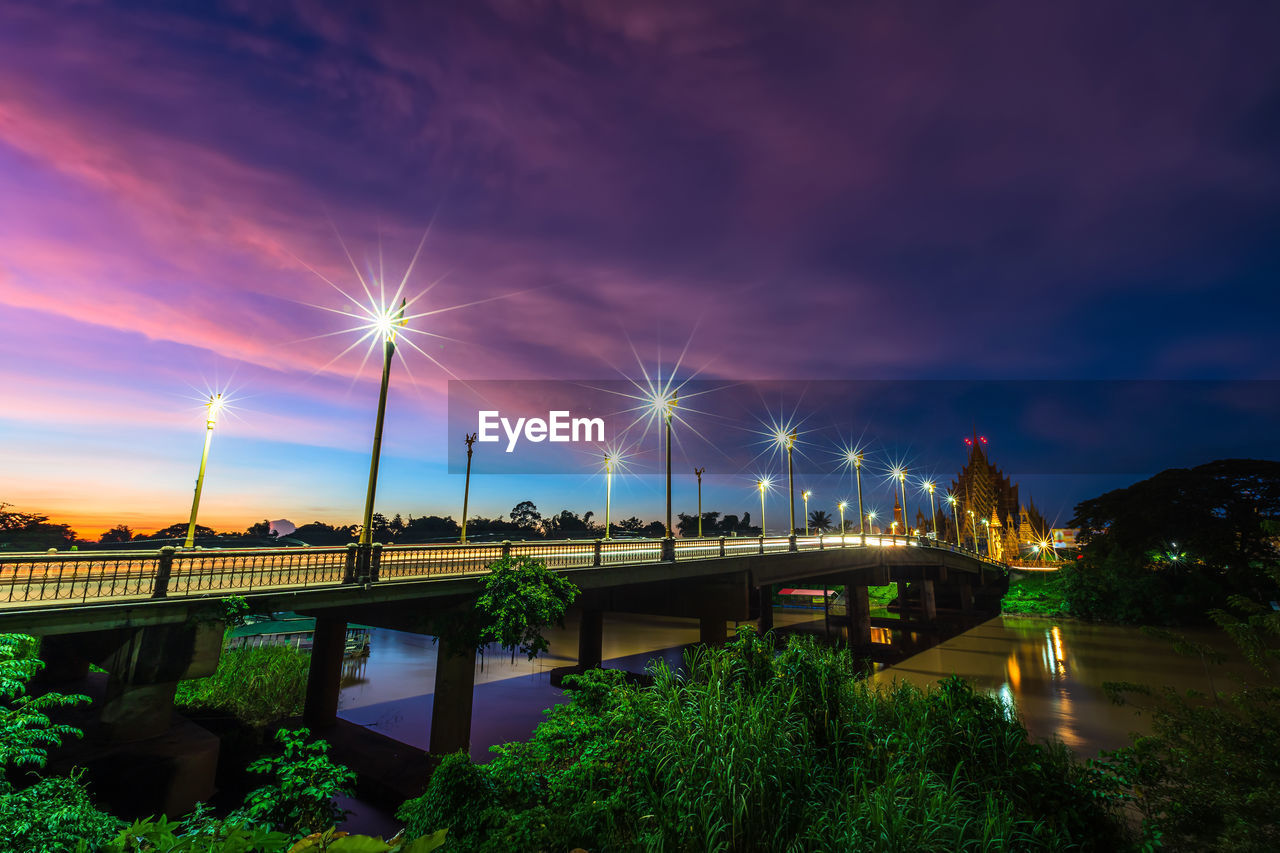 bridge over river at sunset