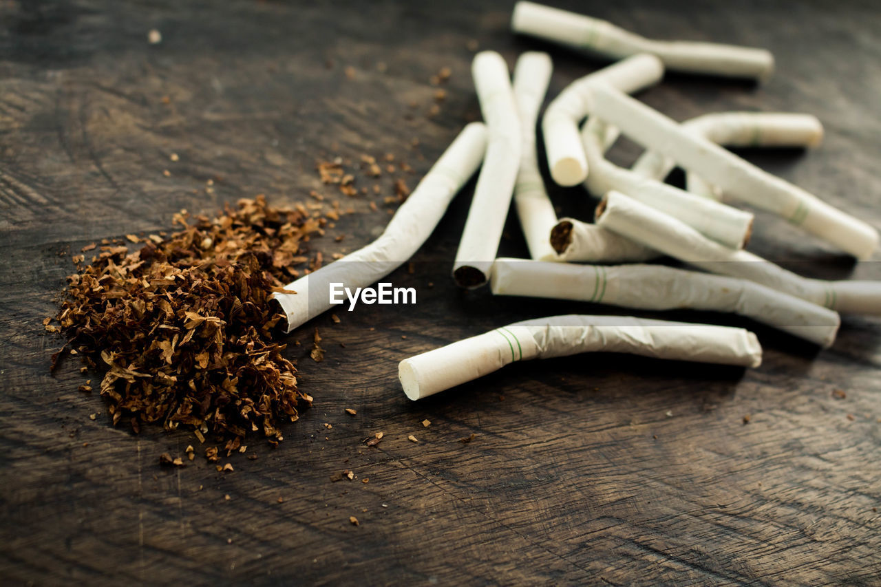 Close-up of cigarettes on table