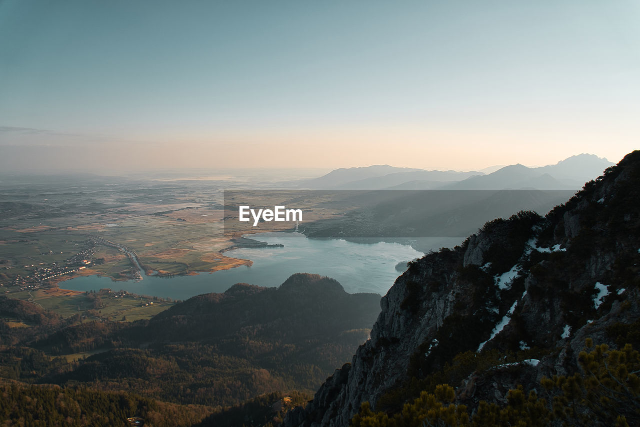 Scenic view of mountains against sky during sunset