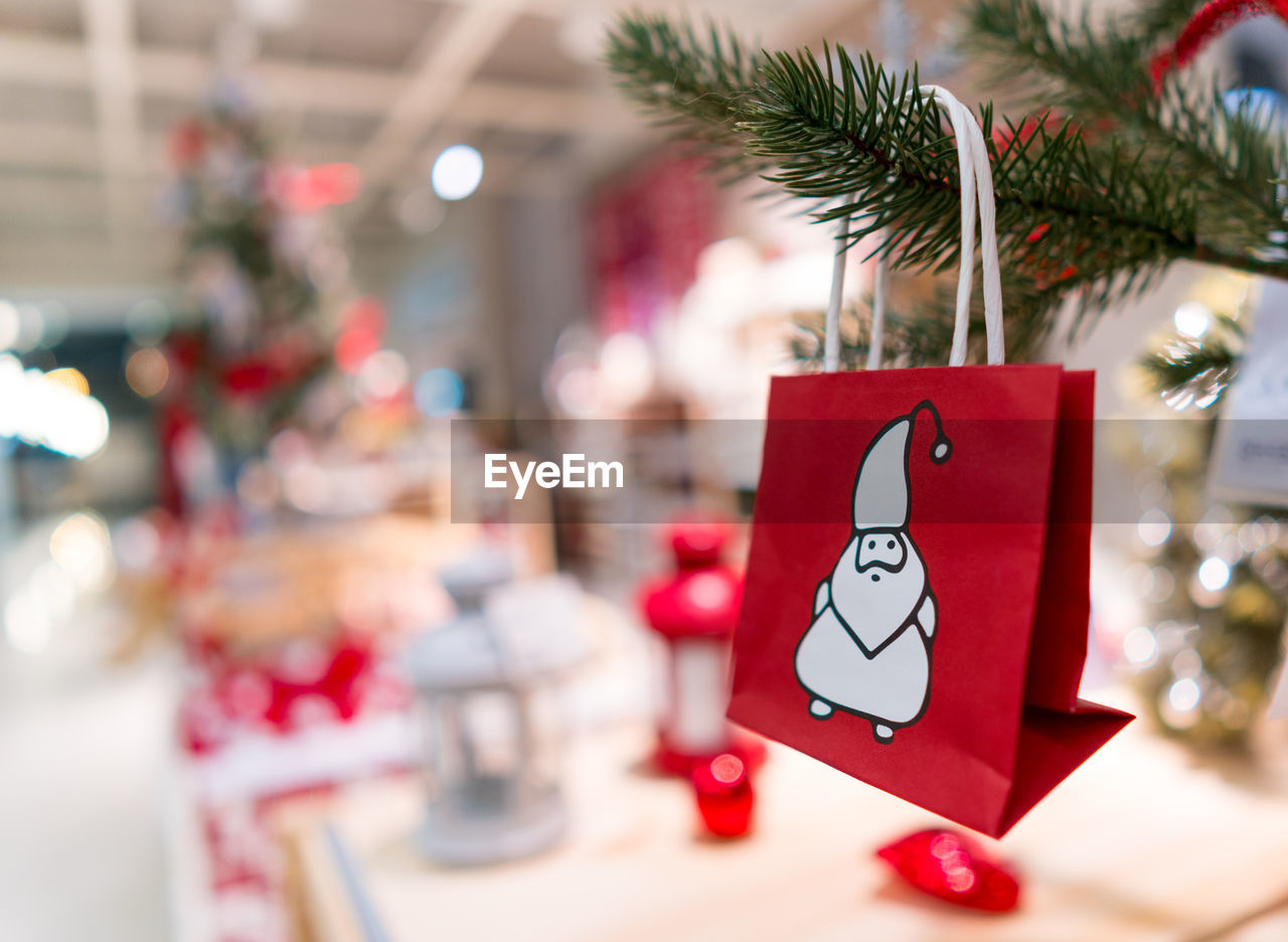 Close-up of christmas decorations on tree