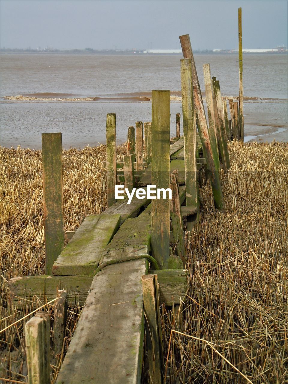 PANORAMIC VIEW OF WOODEN POST ON BEACH