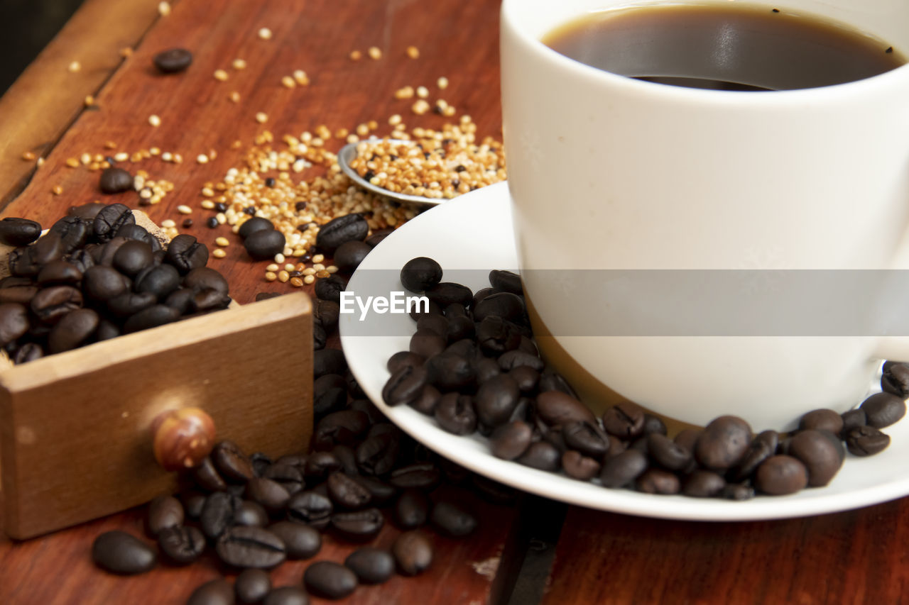 HIGH ANGLE VIEW OF COFFEE BEANS IN BOWL