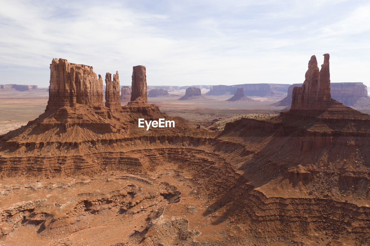 Aerial panoramas of desert landscape of iconic monument valley i