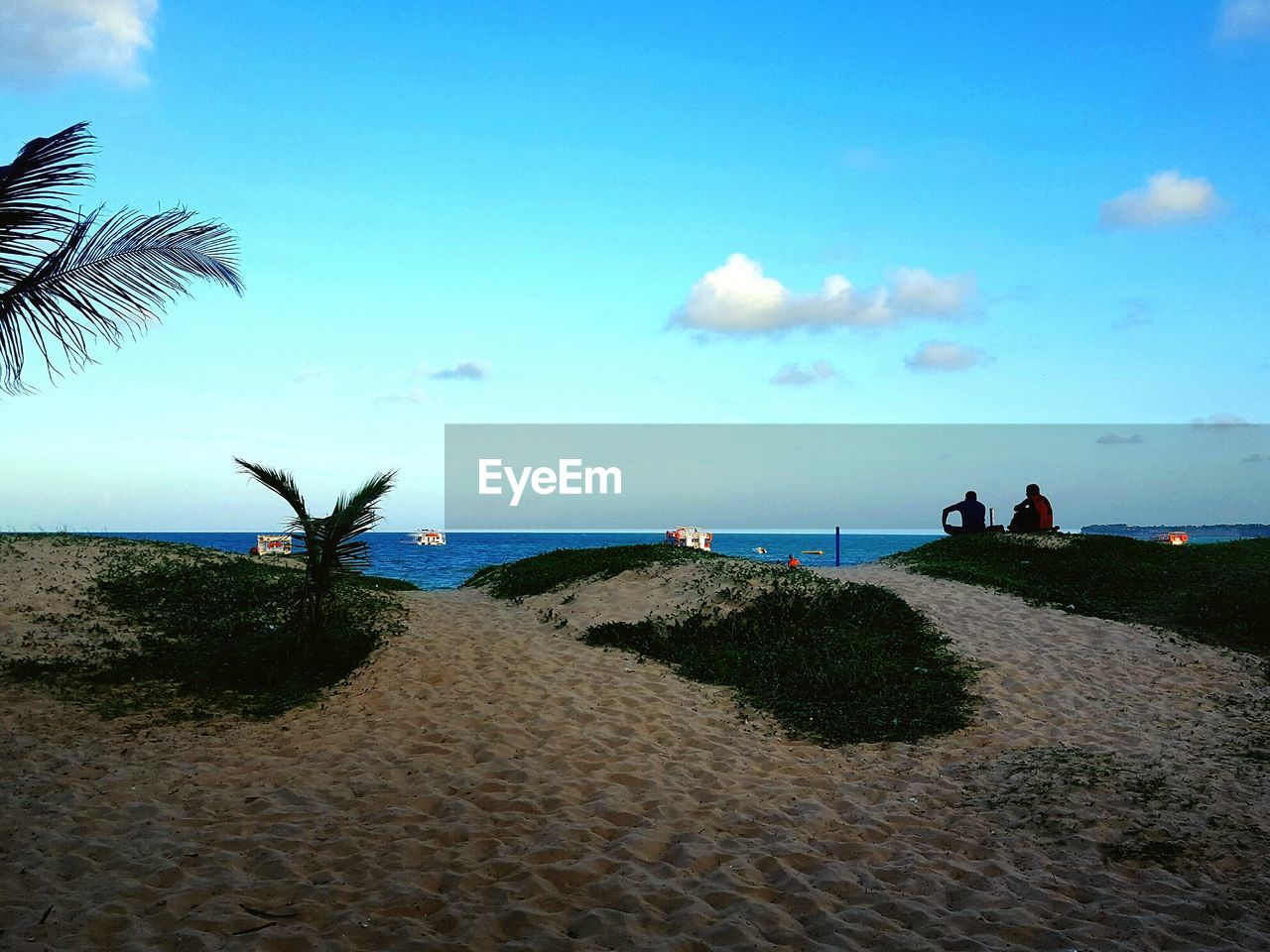 Scenic view of beach against blue sky