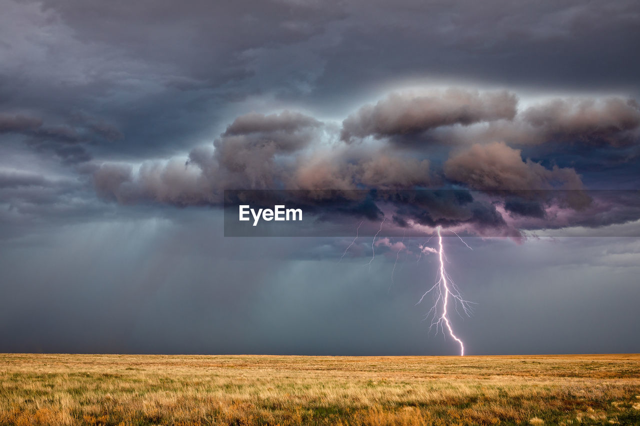 A powerful lightning bolt strikes from a strong storm near haswell, colorado.
