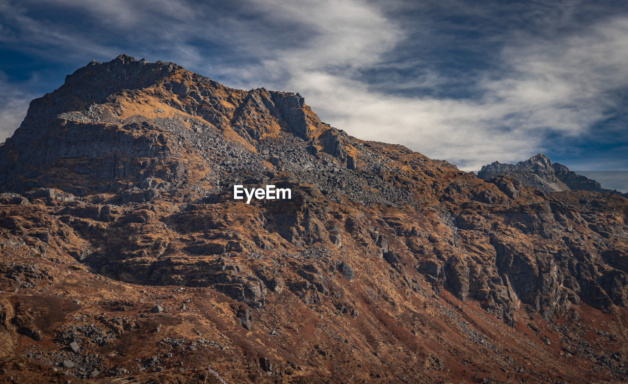 Himalayan breathtaking landscape with bright blue sky