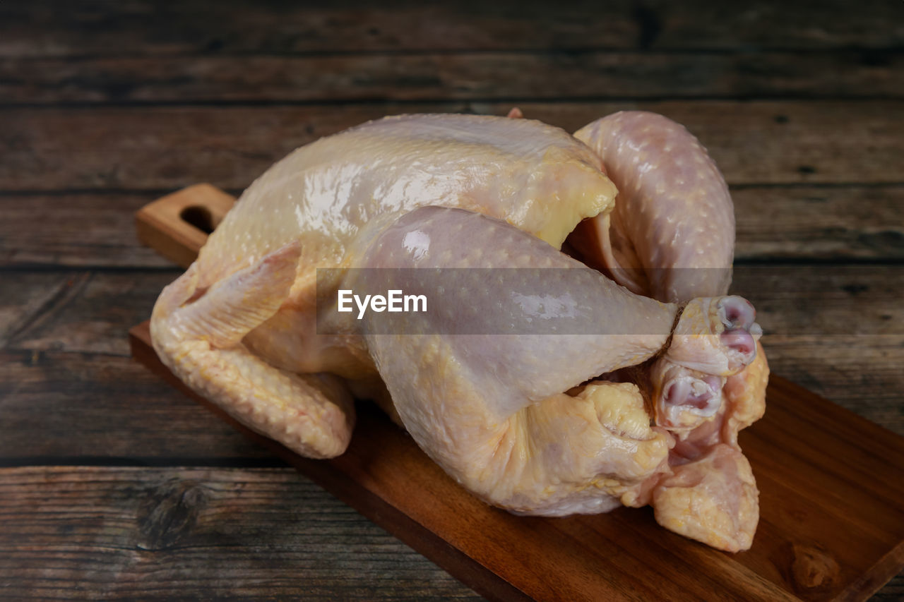 high angle view of seafood on cutting board