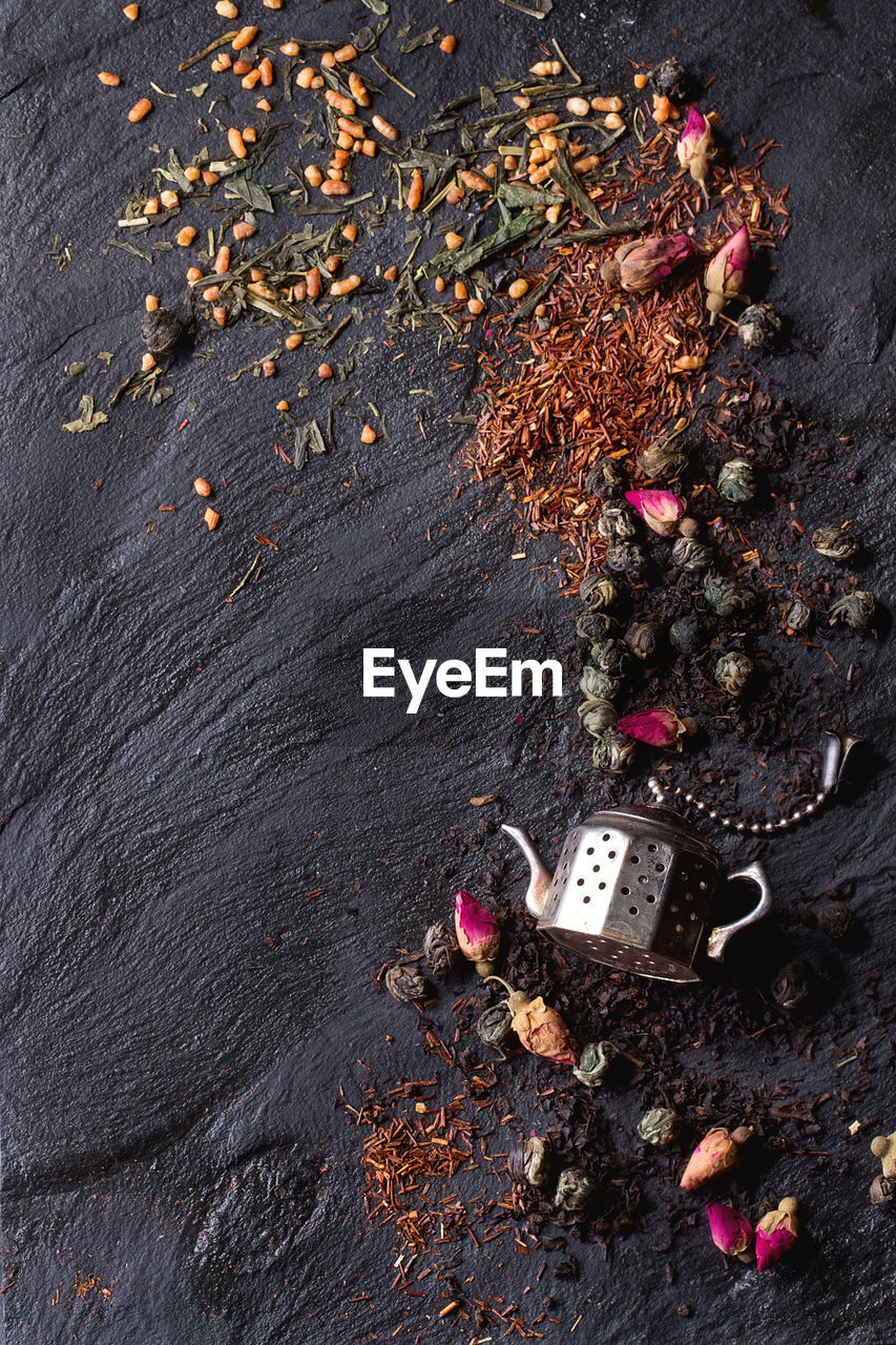 Close-up high angle view of spices on slate