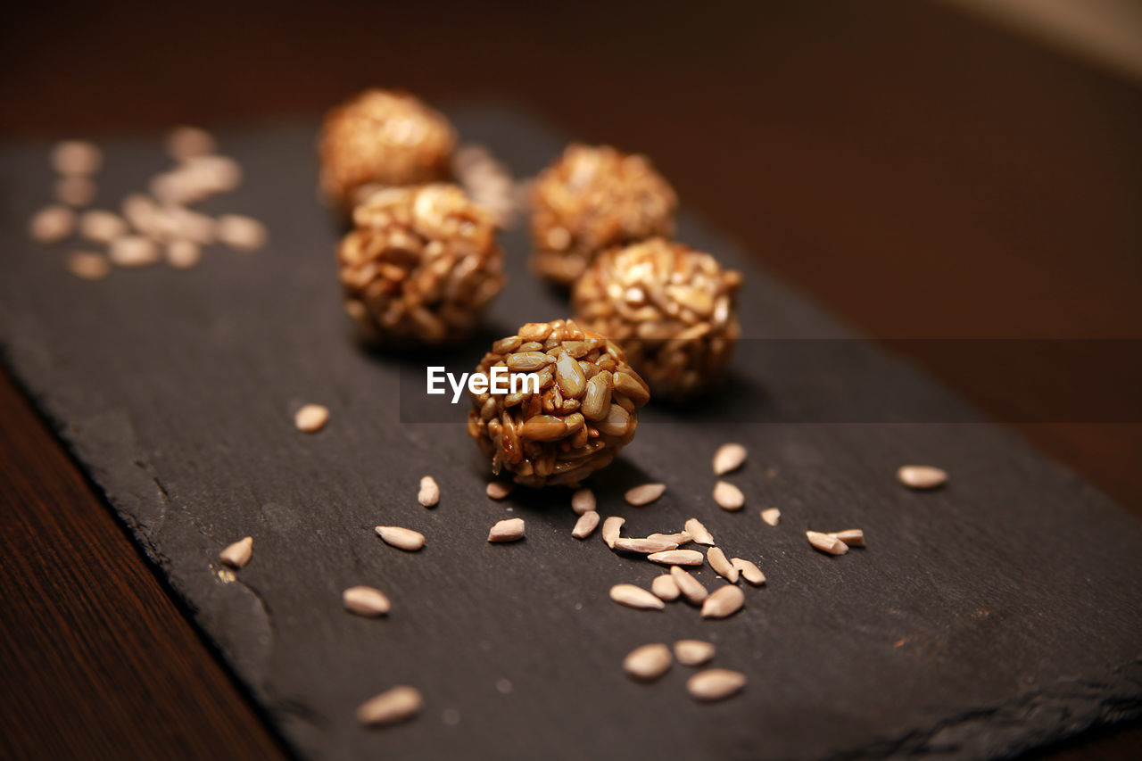 High angle view of sweet food on table