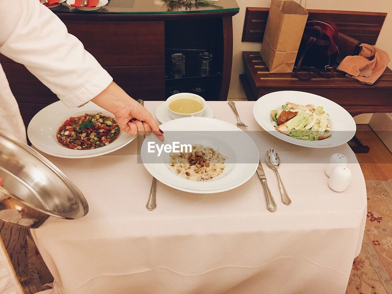 HIGH ANGLE VIEW OF MEAL SERVED IN PLATE