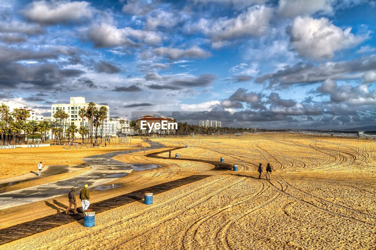 View of santa monica beach against cloudy sky