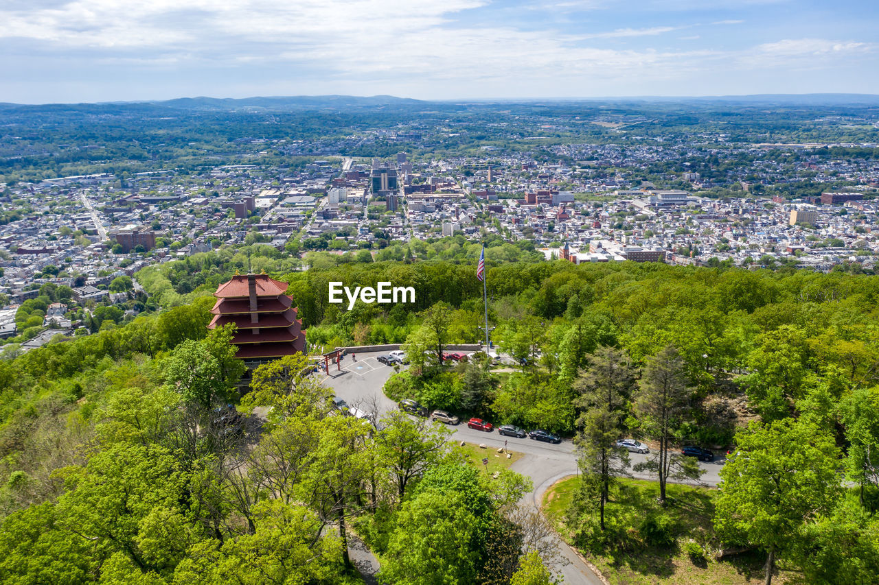 High angle view of townscape against sky