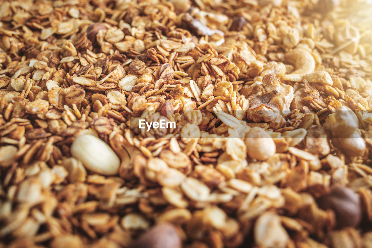 Fresh granola with nuts close-up