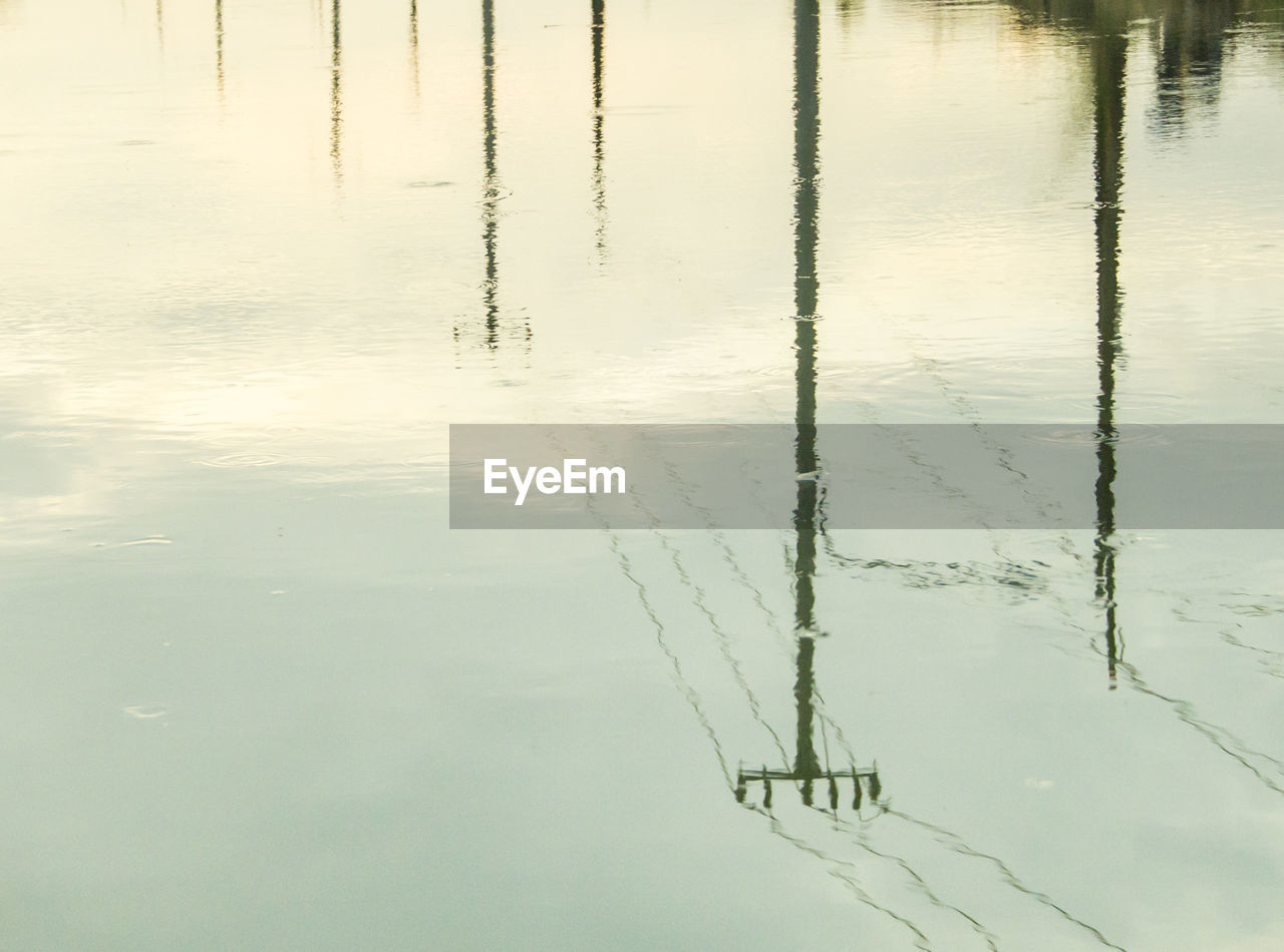 HIGH ANGLE VIEW OF REFLECTION IN LAKE
