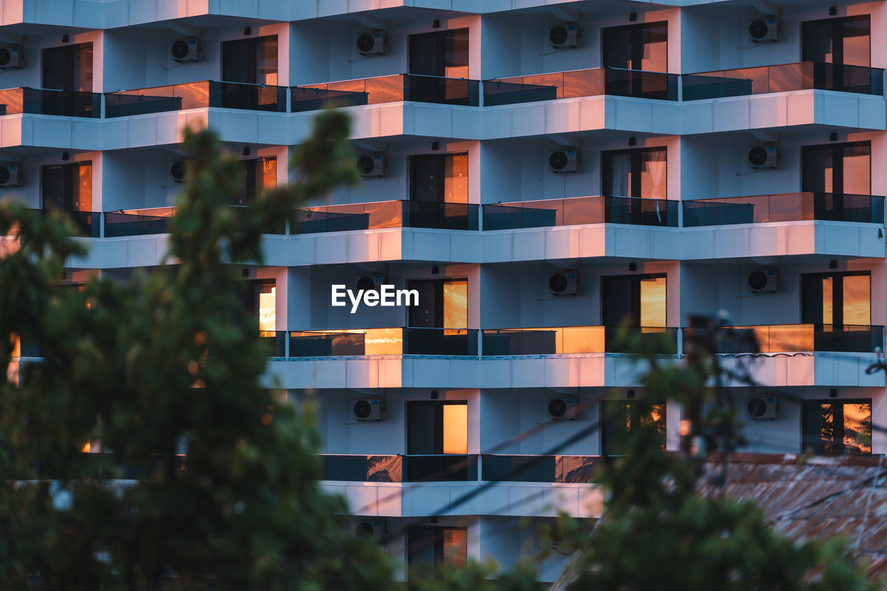 Full frame shot of sunset-illuminated building