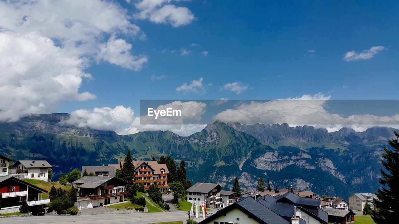 High angle view of townscape against sky