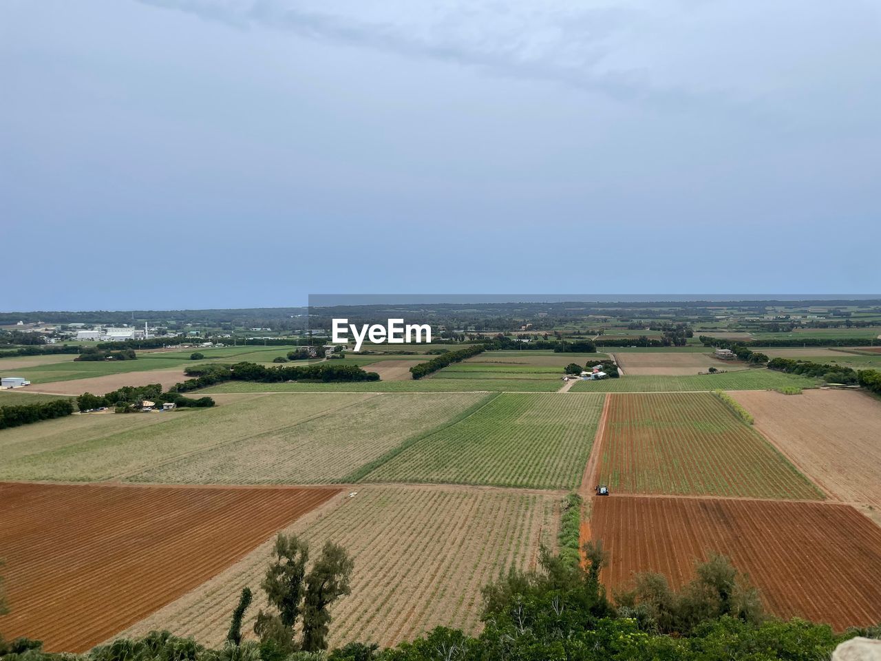 landscape, plain, environment, land, agriculture, rural scene, field, sky, scenics - nature, nature, farm, rural area, plant, beauty in nature, growth, tranquil scene, day, tranquility, hill, horizon, aerial photography, no people, crop, cloud, high angle view, prairie, outdoors, polder, idyllic, water, grass, grassland, non-urban scene, green, aerial view, sea, tree, cultivated land