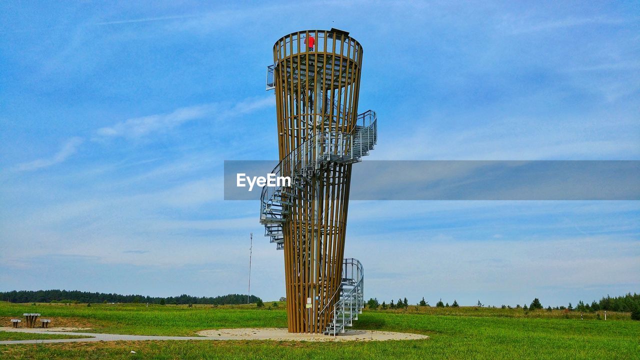 TRADITIONAL WINDMILL ON FIELD AGAINST SKY