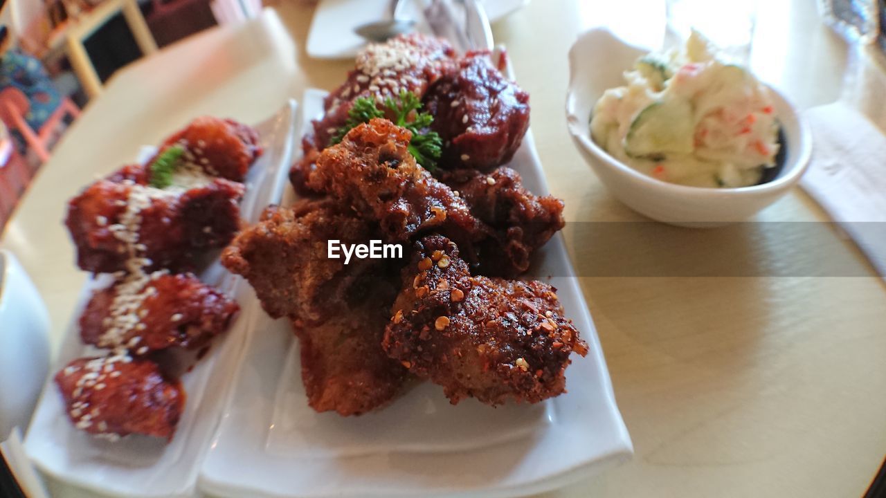 Close-up of food in plate on table