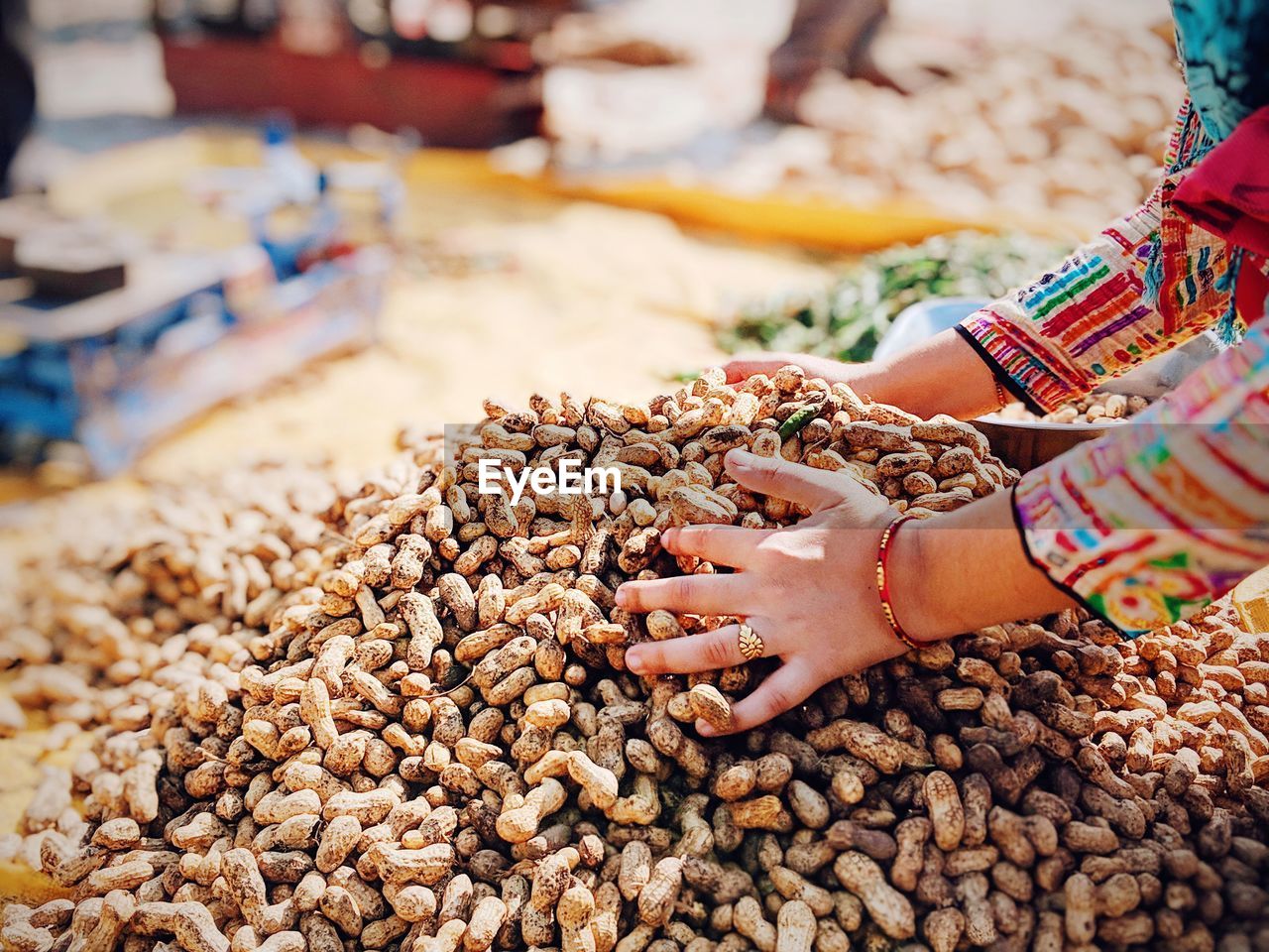 High angle view of hand for sale at market stall