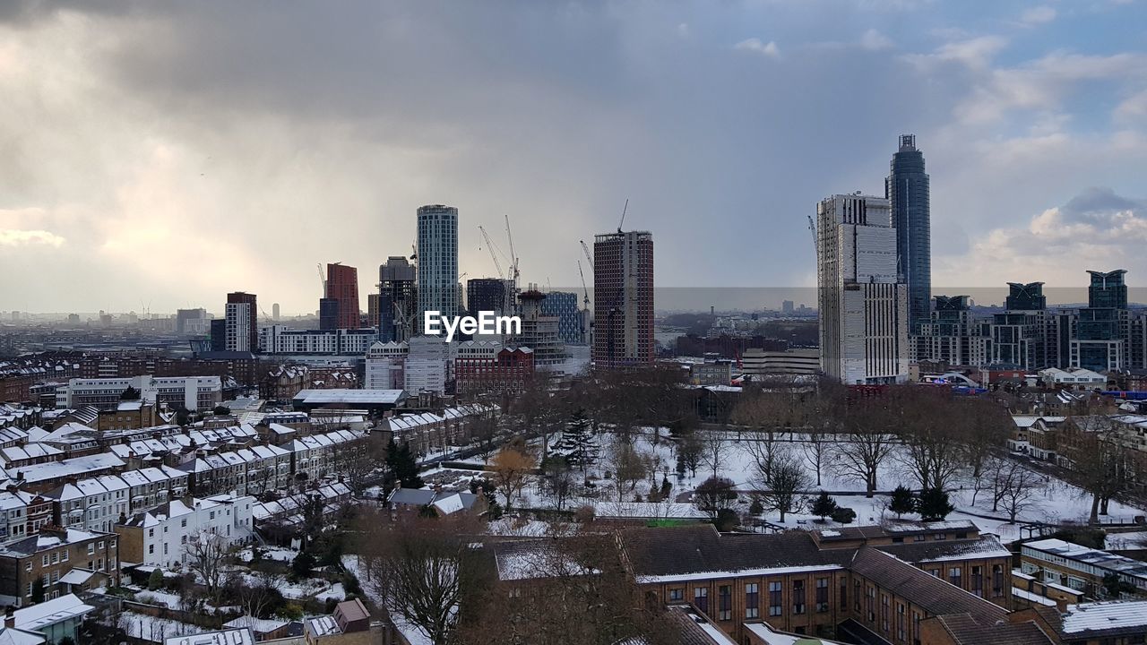 Aerial view of city during winter