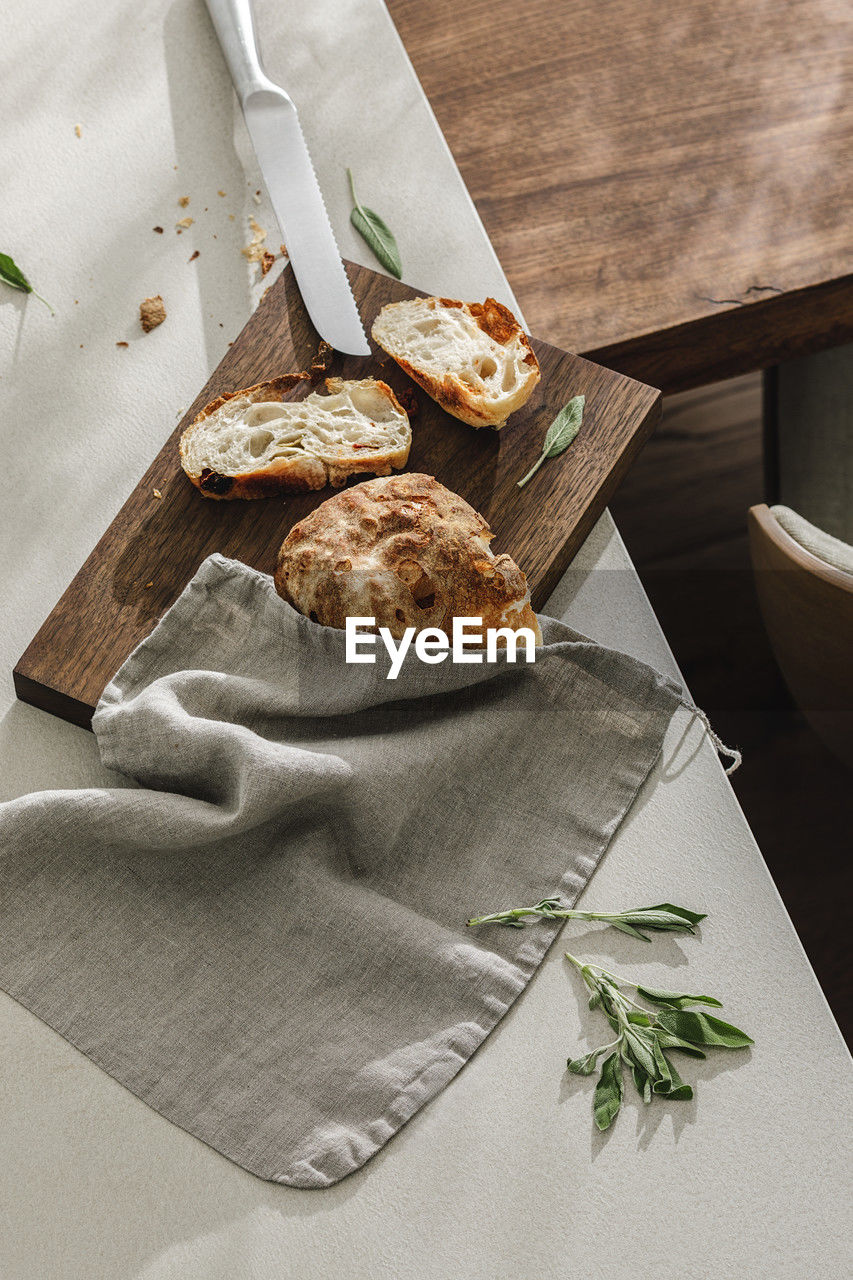 high angle view of food on cutting board