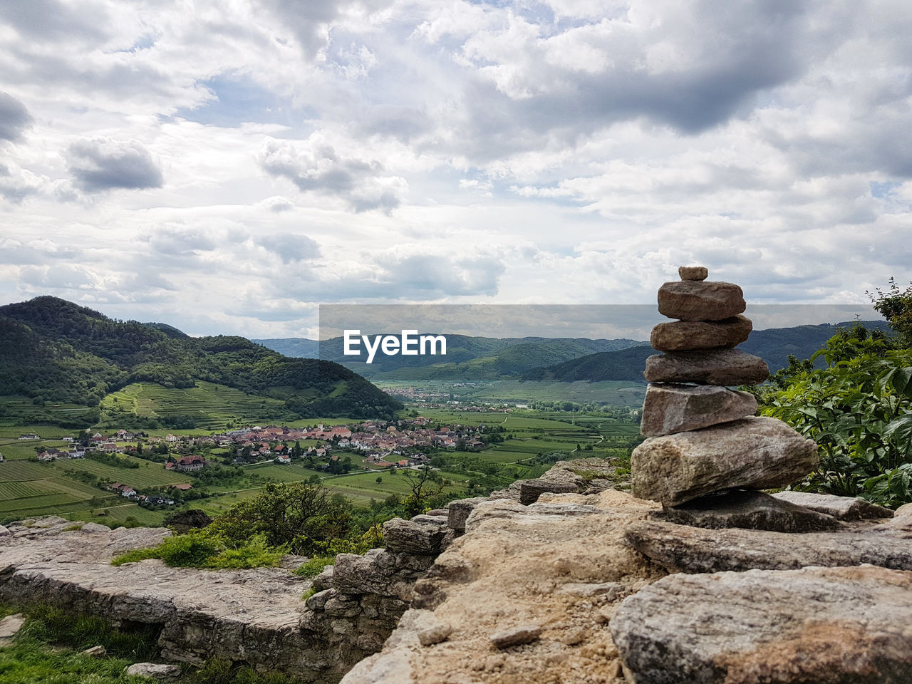 Scenic view of danube river and mountains in austria