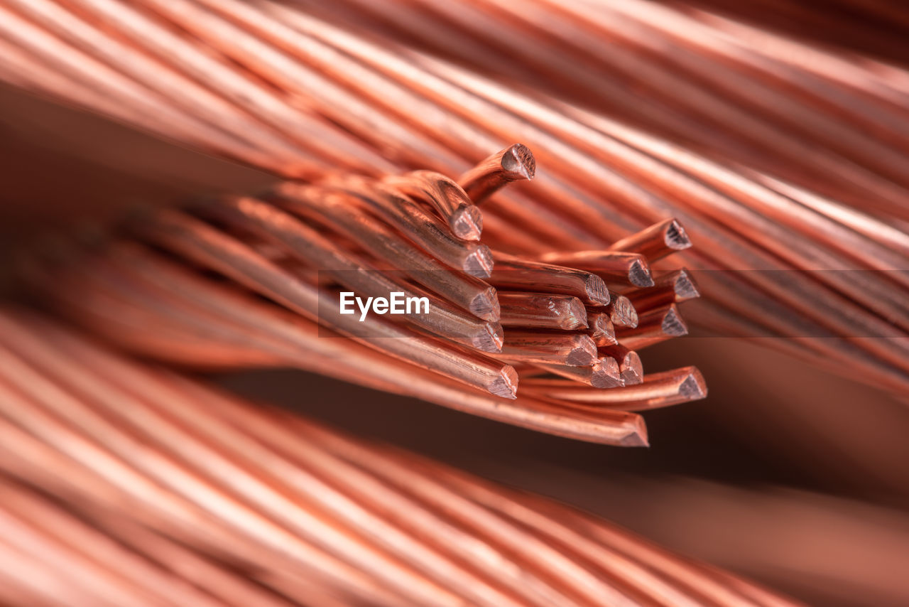 Copper wire cable close-up, raw material energy industry