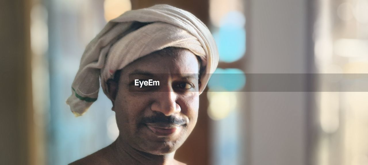 portrait, one person, adult, headshot, men, indoors, lifestyles, focus on foreground, close-up, turban, looking, person, looking at camera, clothing, young adult, day