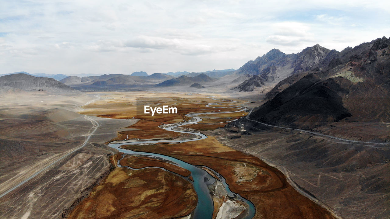 Aerial view of landscape against cloudy sky