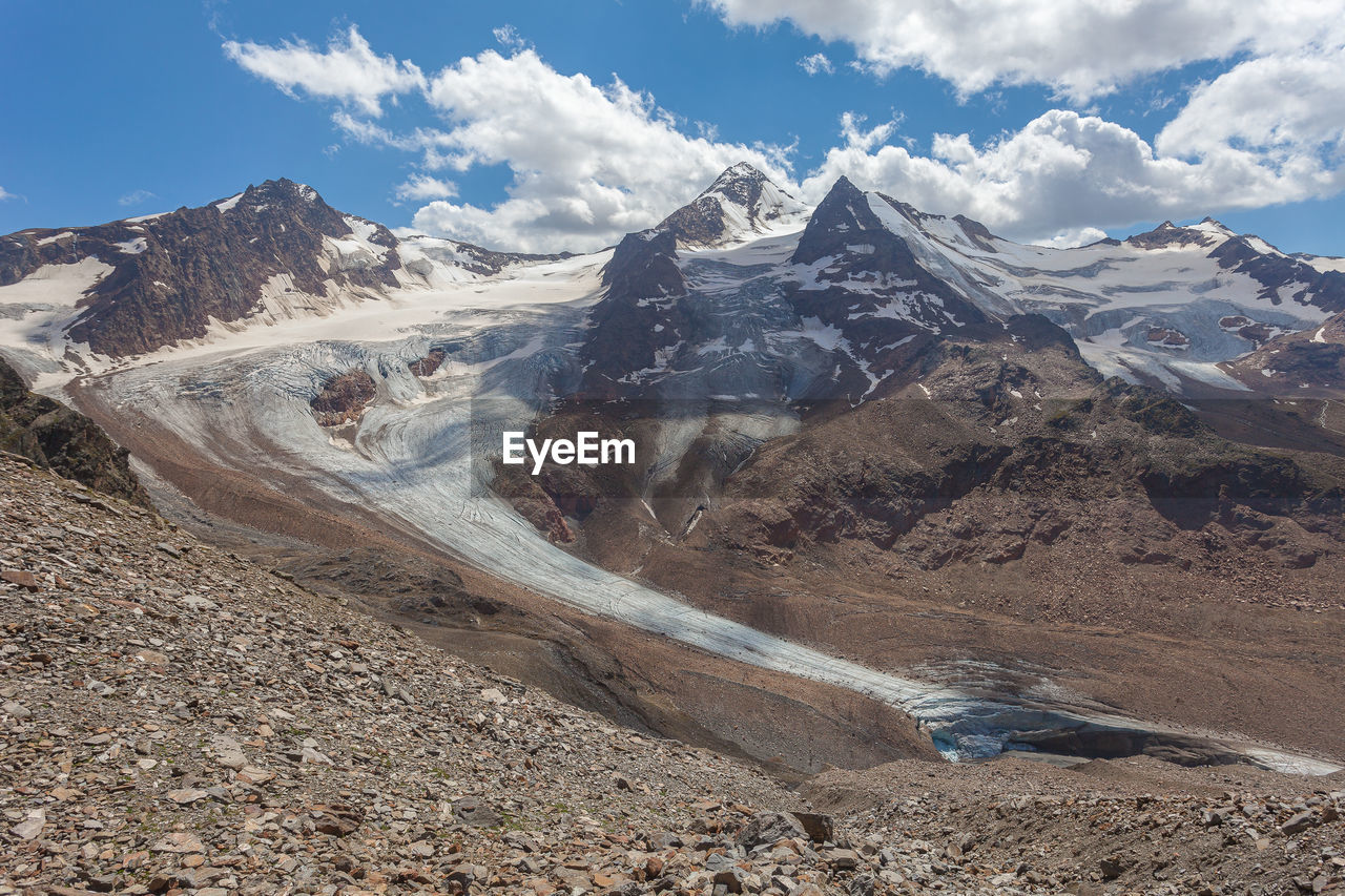 Panorama of vallelunga glacier with the forehead that is collapsing