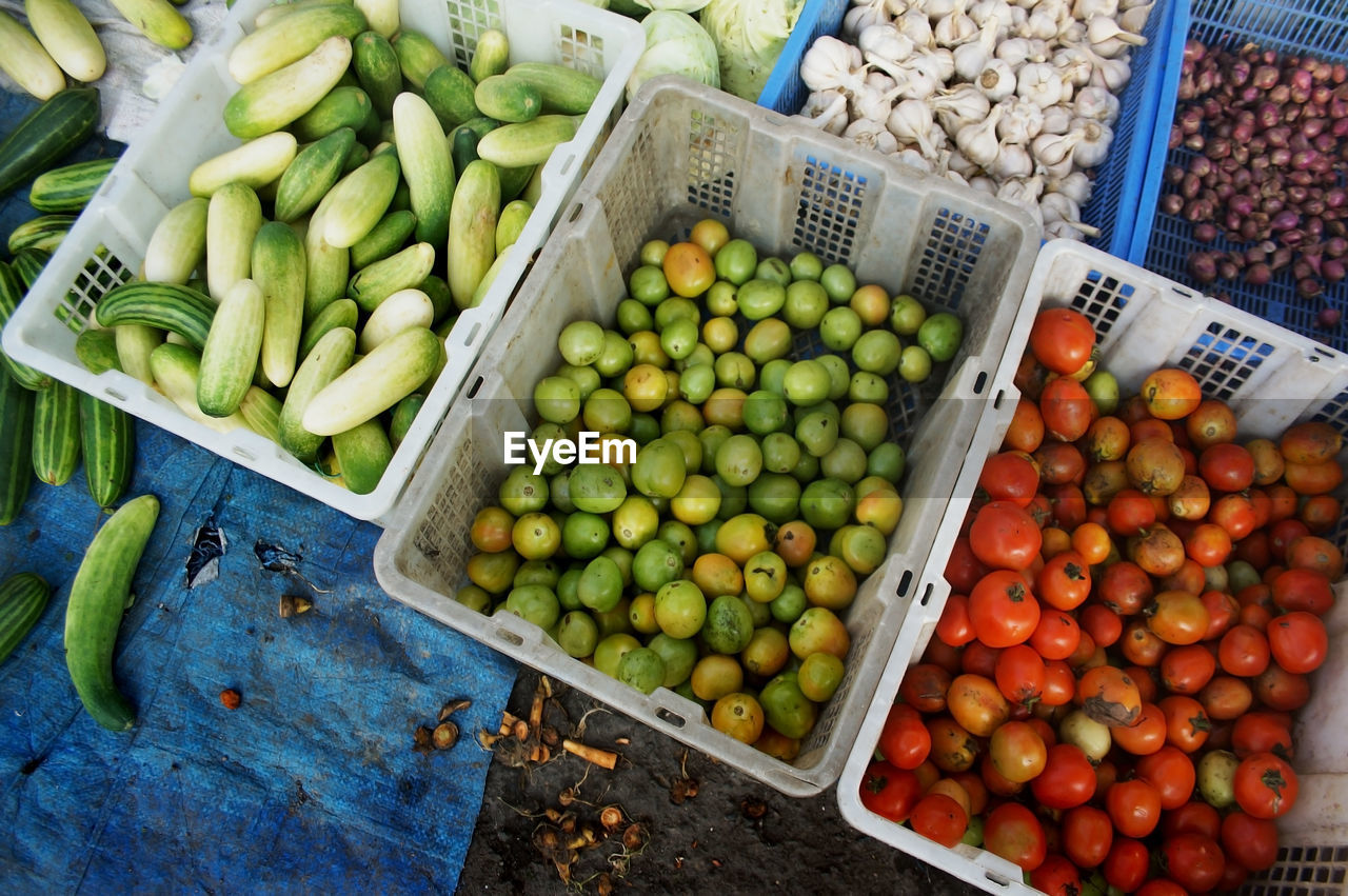 Vegetables in baskets are ready to be sold in traditional markets