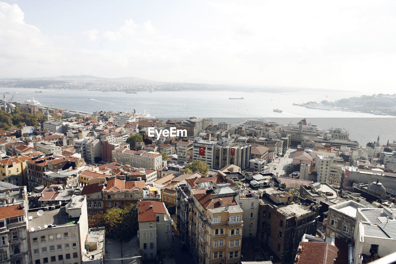 Aerial view of residential district and bosphorus