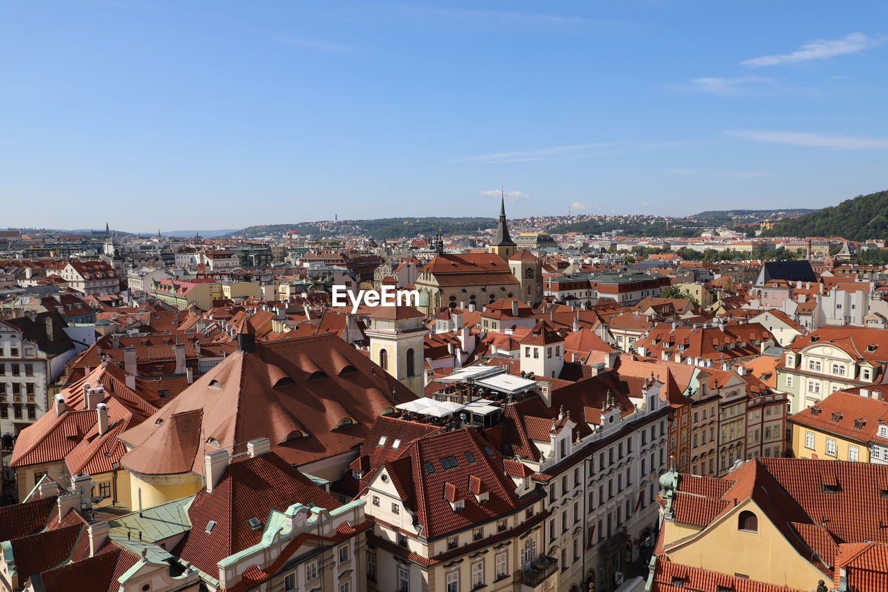 High angle view of townscape against sky