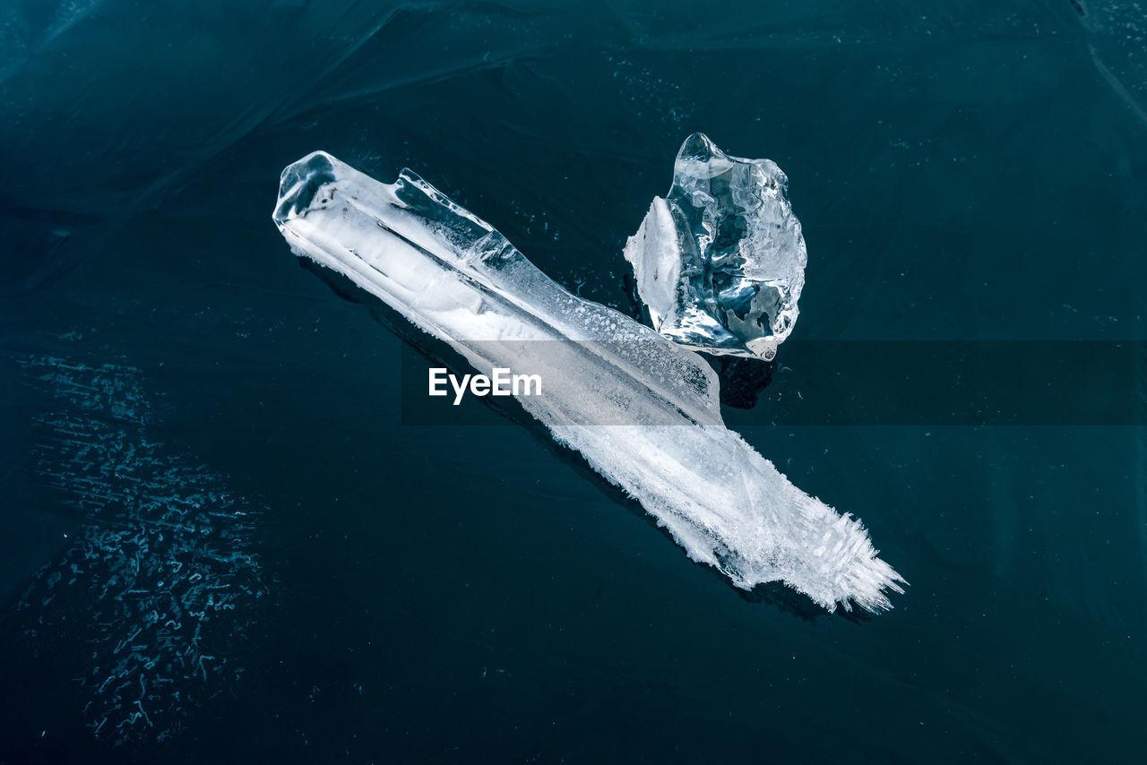 High angle view of frozen lake