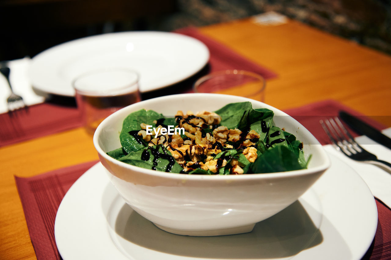 High angle view of food in bowl on table