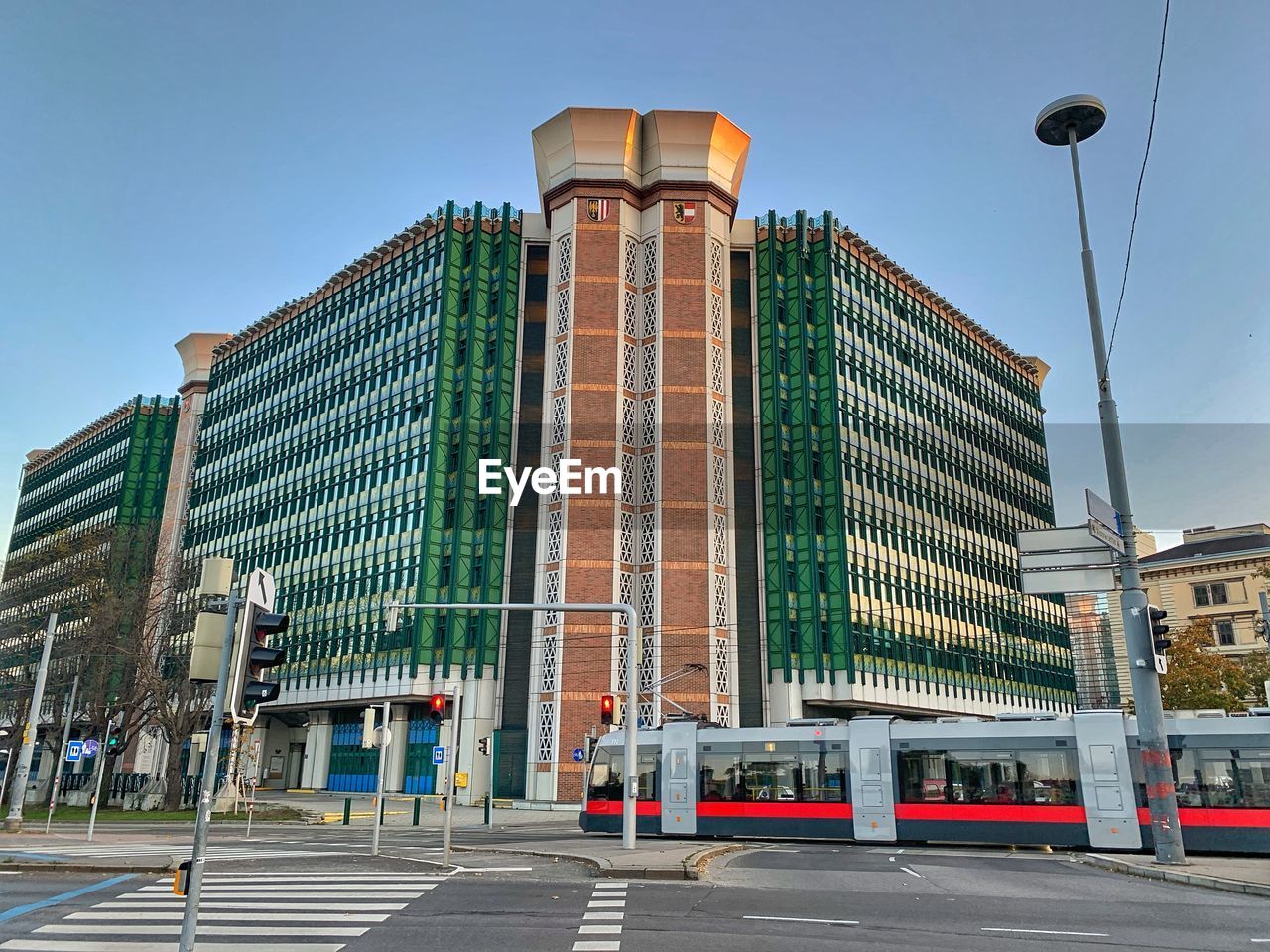 Low angle view of buildings against clear sky