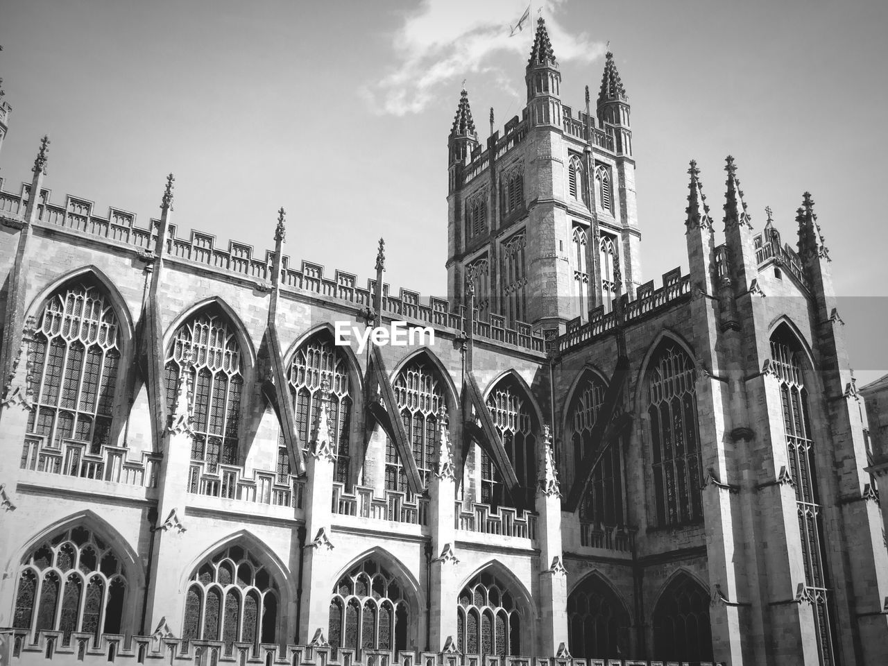 Low angle view of bath abbey against sky