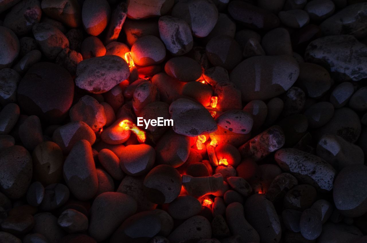 Full frame shot of fire on pebbles