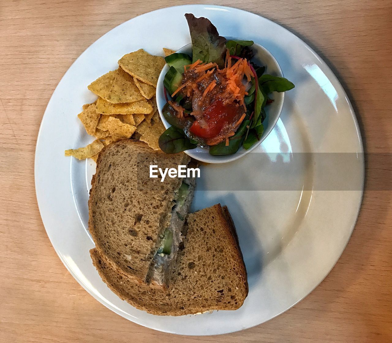 Close-up of a sandwich on plate on table