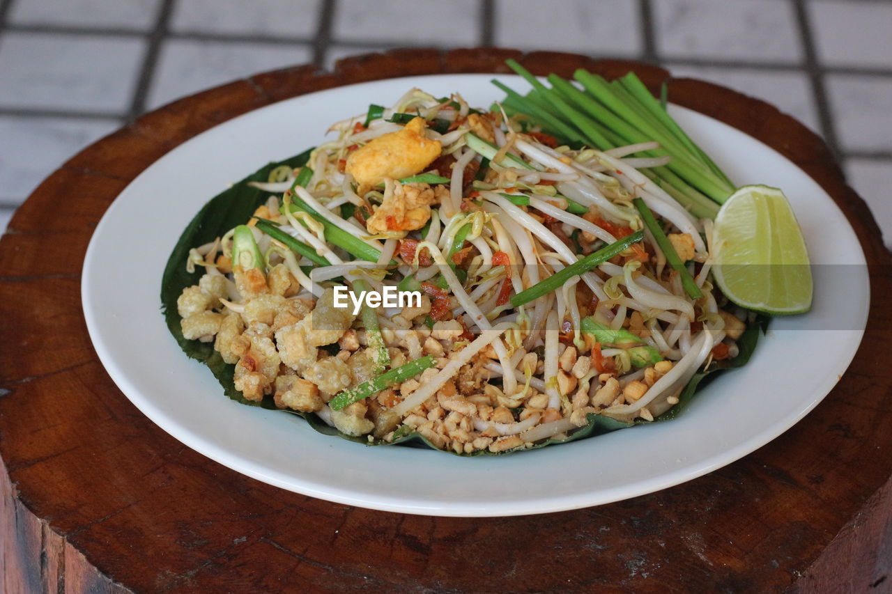 High angle view of food in plate on table