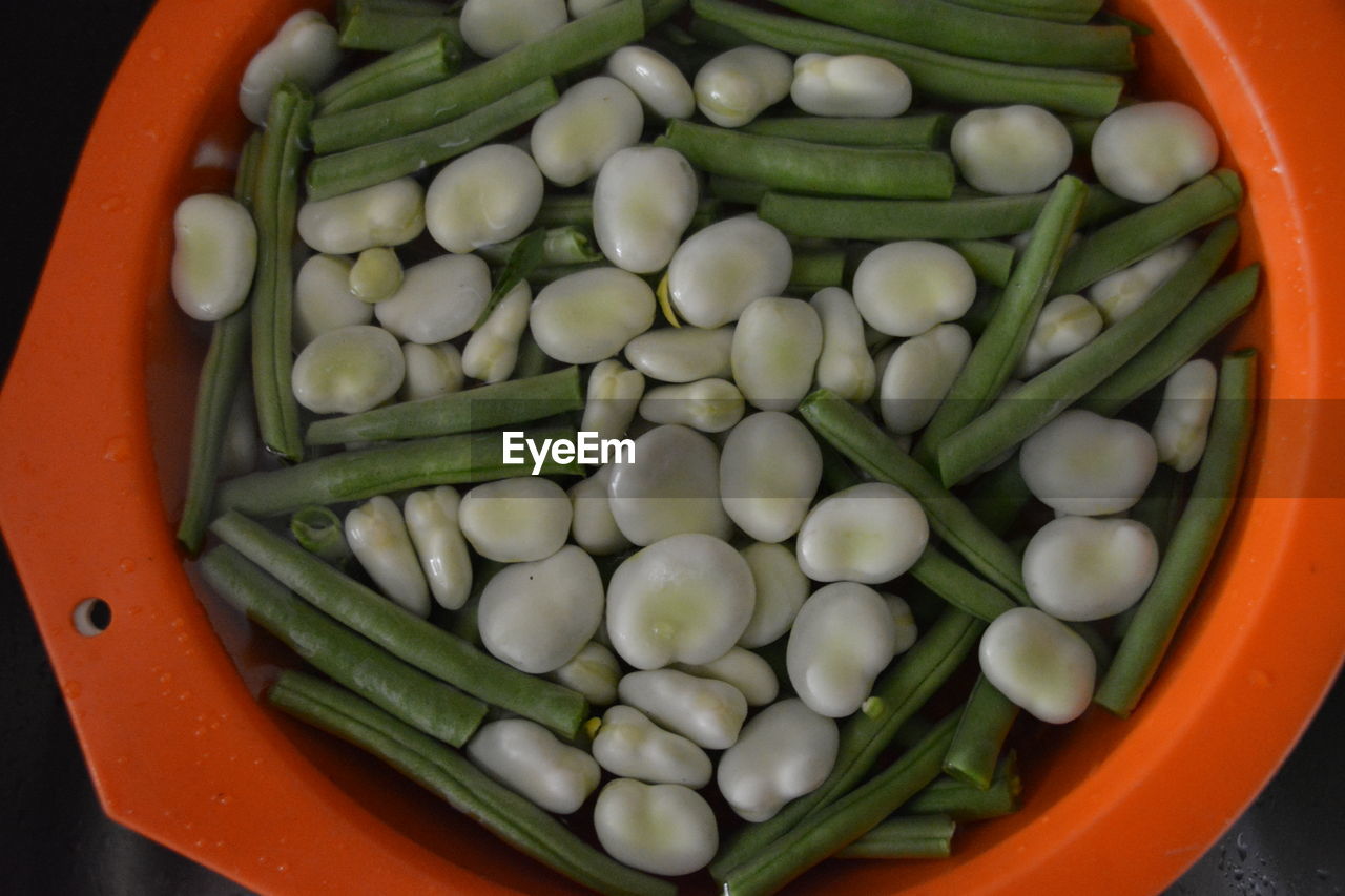 Directly above shot of green beans in bowl