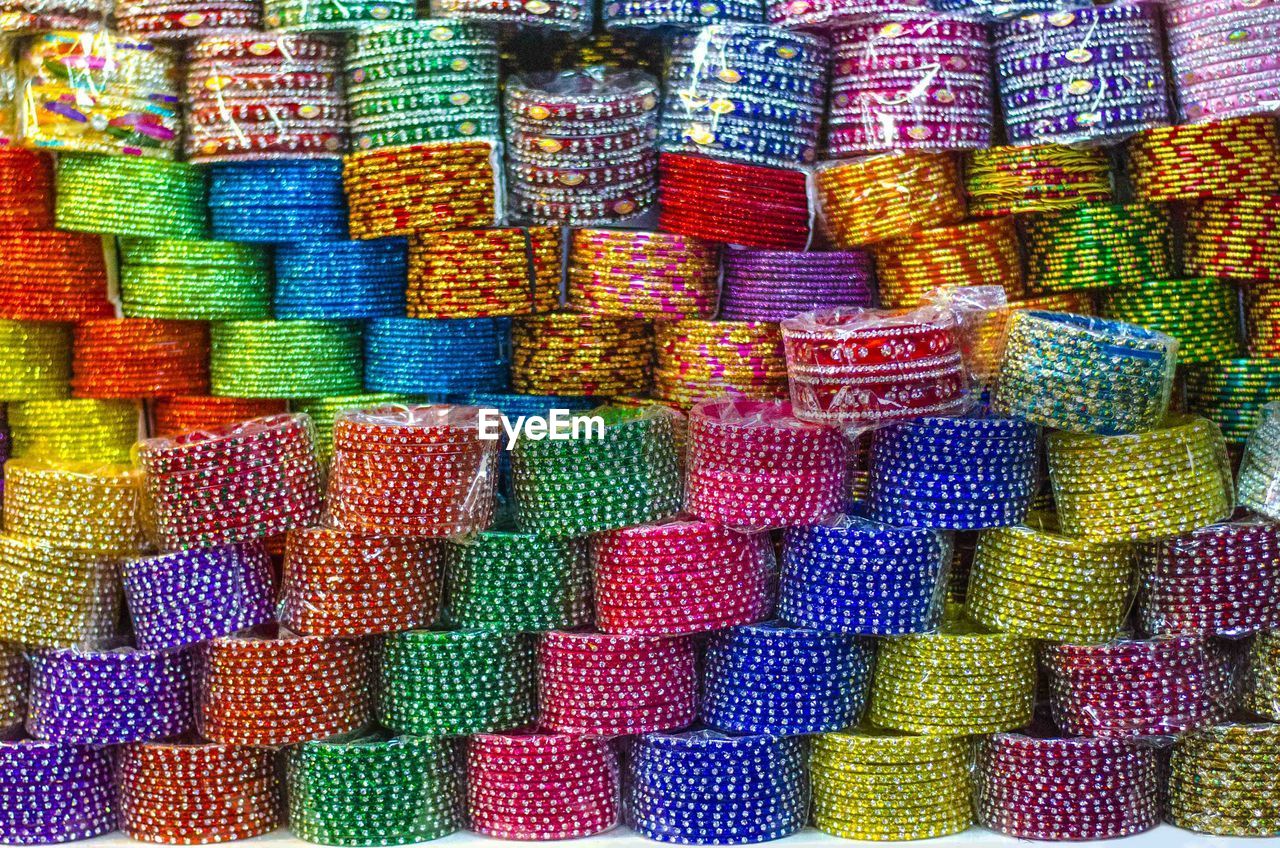 Full frame shot of multi colored bangles